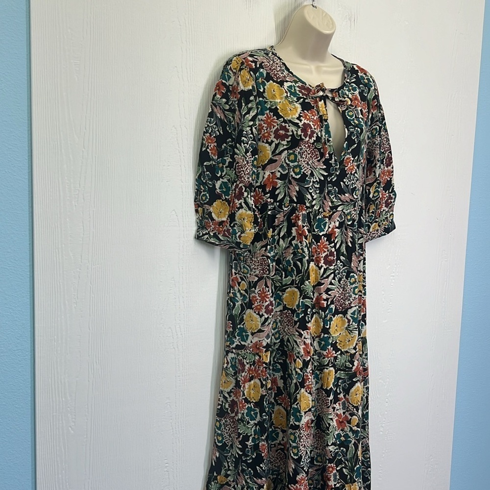 Natural Life - Boho Colorful Fun Floral Tie Neck Maxi Dress Size XS / Small - Picture 3 of 11
